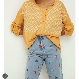 Free People Free Spirit Oversized Henley Peach Fuzz Combo XL embroidered detail